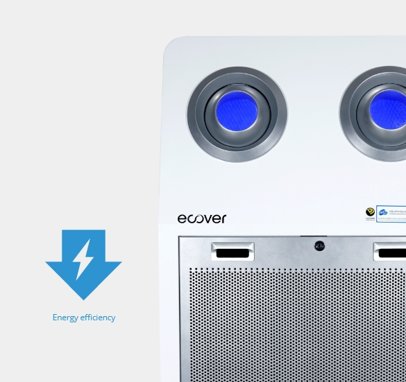 This image displays an Large Capacity Air Purifier Q Series with an energy-efficient symbol.