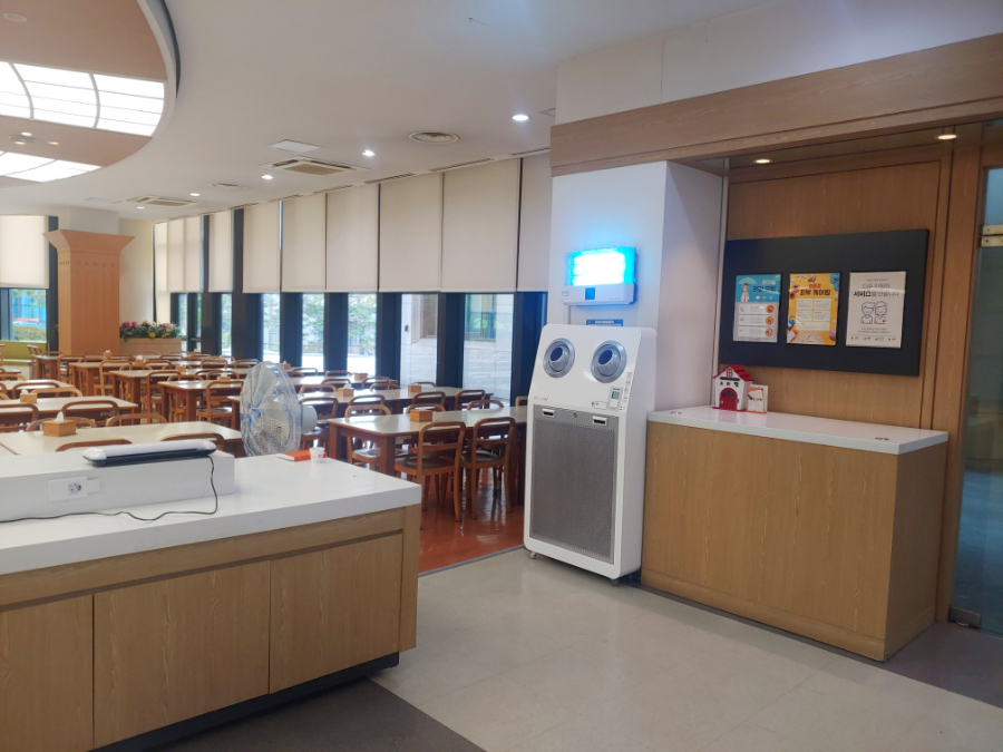 Ecover Large Capacity Air Purifier Q Series installed in office cafeteria